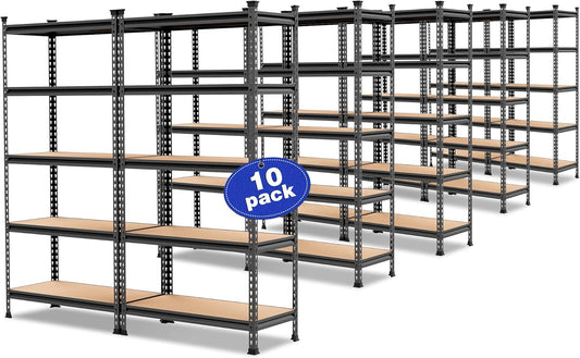 WORKPRO 5-Tier Metal Storage Shelving Unit, 36”W x 18”D x 72”H, Adjustable Storage Rack Heavy Duty Shelf with Particle Board, 4000 lbs Load Capacity (Total) for Garage Warehouse, Pack of 10