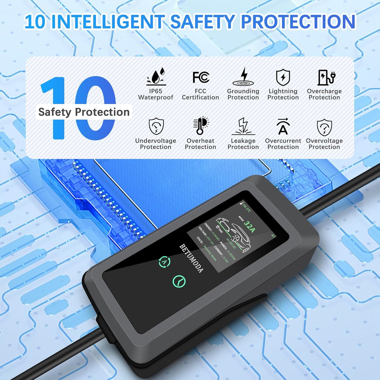 Level 2 EV Charger, 32 Amp, Portable Charger for Home and J1772, 25ft Cable, 240V, Charging Stations with LED Display, NEMA14-50 Plug, Current Adjustable.(Tesla Need Adapter)