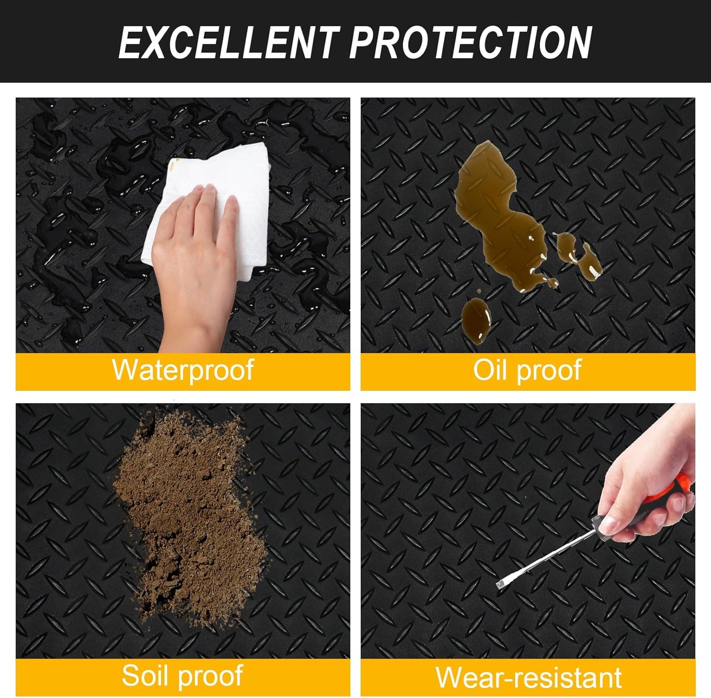 7.5x25 FT Garage Floor Mat, Updated 2.8mm Thicked Flooring Roll with 20Pcs Tapes, 188 sqft Diamond Plate PVC Rubber Trailer Mat, Non-Slip Floor Protector Mat for Garage Warehouse Gyms (Matte Black)