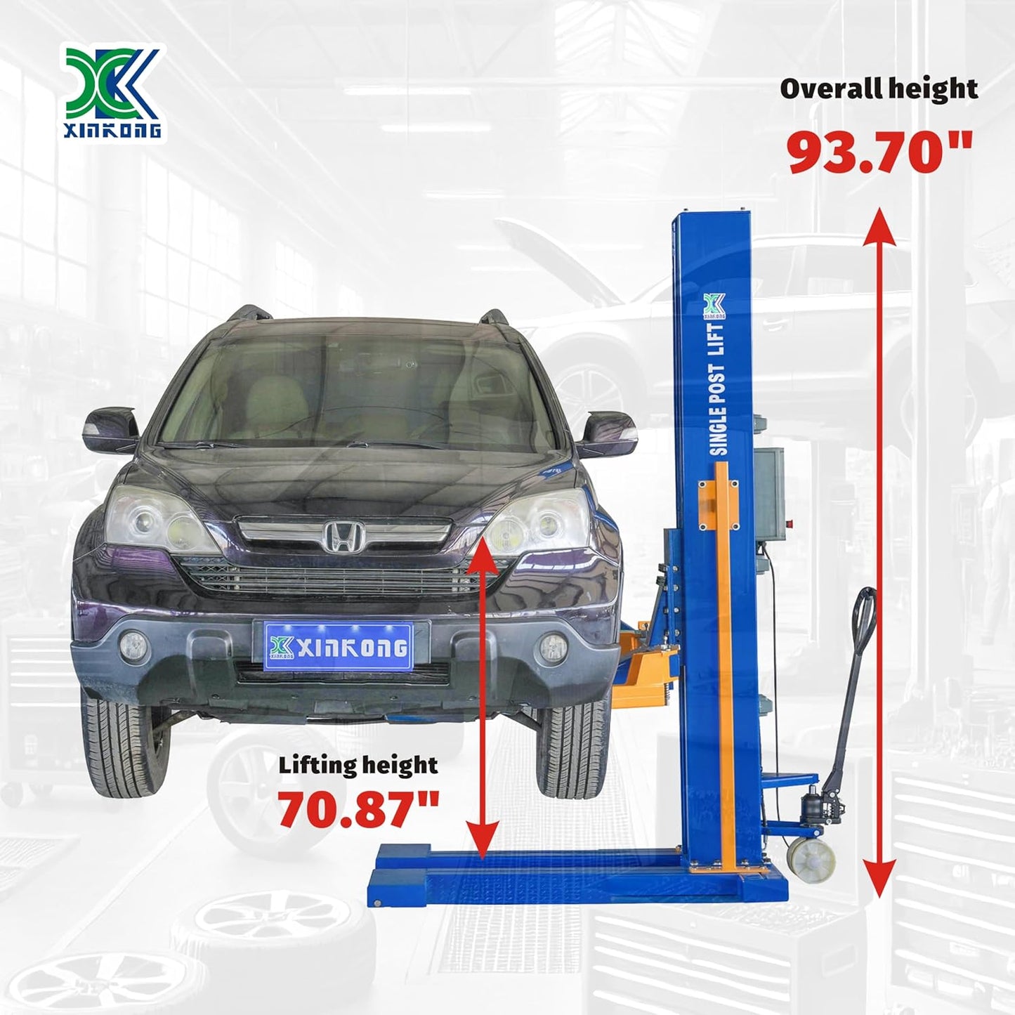 XK-6200 Mobile Single Post Car Lift Electro-Lock Maximum Lifting Capacity 6200 lbs with 12 Months Parts Replacement