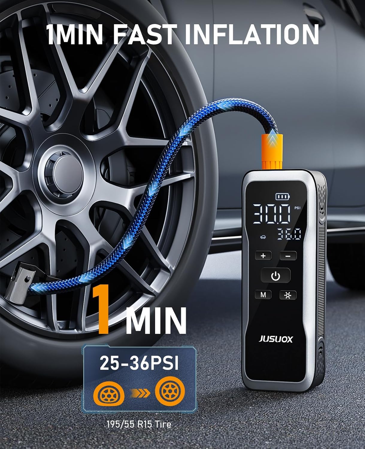 Tire Inflator Portable Air Compressor, Air Pump for Car Tires 150PSI Cordless with Battery and 12V DC, Electric Bike Pump with Pressure Gauge, Auto Shutoff, for Ball, Motorcycle Accessories