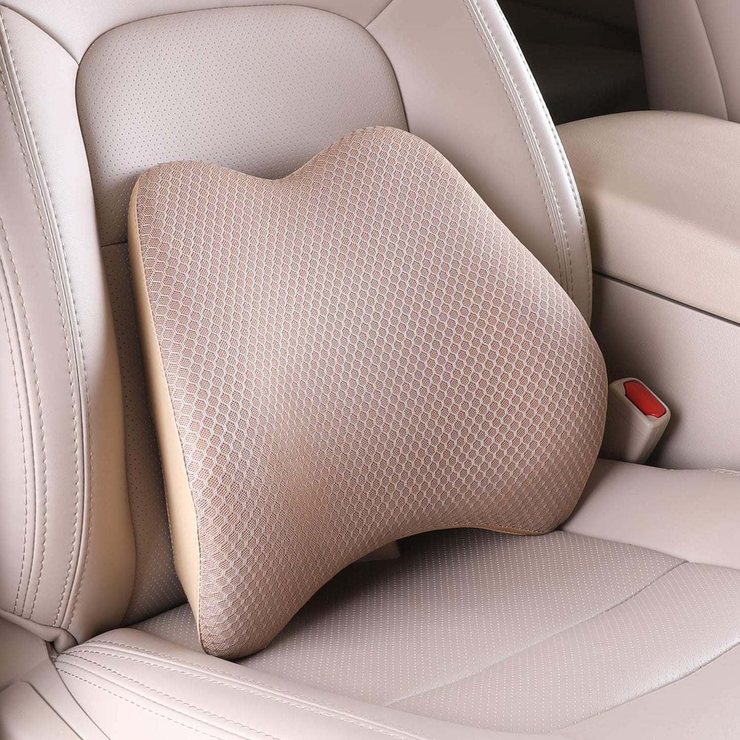 Memory Foam Lumbar Support Pillow for Car - Back Support for Car Seat (Beige)