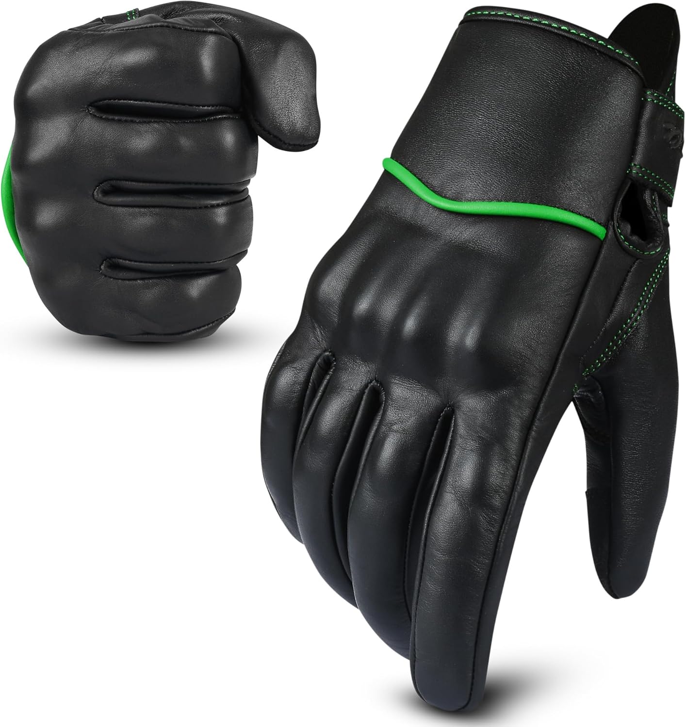 aasportx Motorcycle Gloves - Men's Leather Motorbike Gloves with Touchscreen Function - Non-Slip Pads for Men & Women