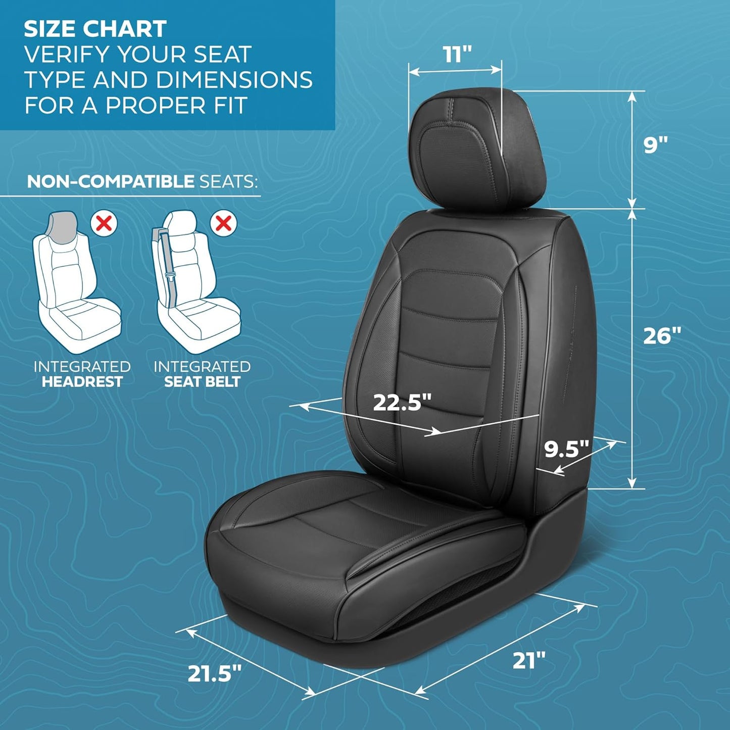 Elite Edition Faux Leather Seat Covers for Cars, Trucks, & SUV - 2 Black Car Seat Covers for Front Seats - Universal Fit Car Accessories Automotive Interior Cover Protector for Most Vehicles