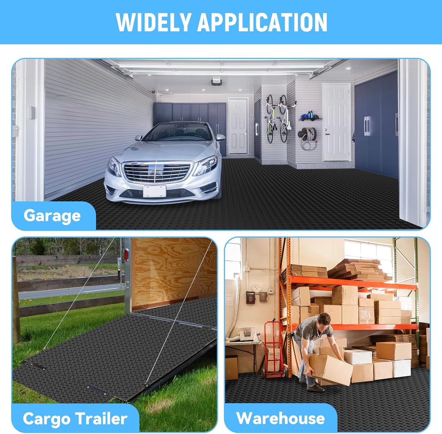 4x6 FT Garage Floor Mat,2.8mm Thickened PVC Flooring Roll for Under Car,24 SQFT Diamond Plate Black Garage Mats for Truck,Trailer,SUVs,Van,Golf Cart,Motorcycle（Included Tapes）