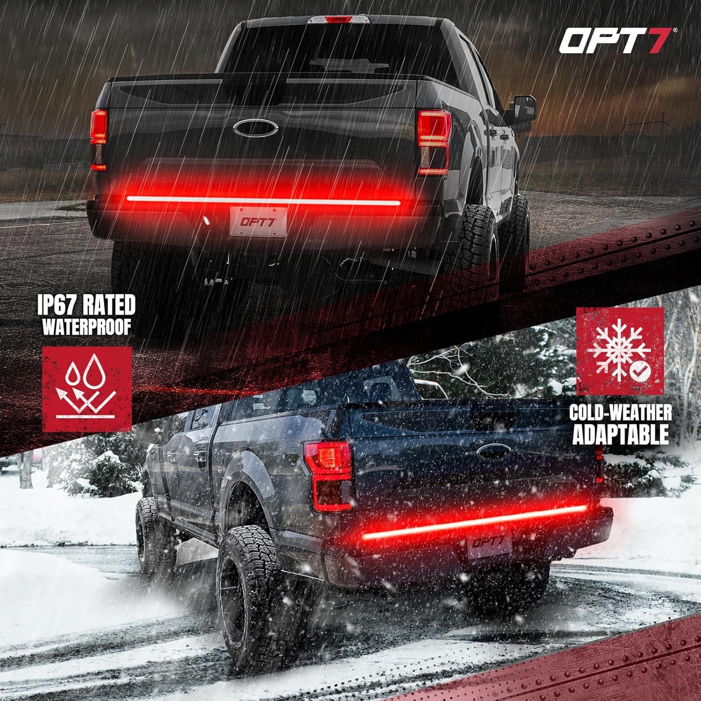 OPT7 60" Redline Triple Row LED Tailgate Light Bar w/Sequential RED Turn Signal - Weatherproof Rigid Aluminum Frame Light Strip for F150 RAM Silverado Sierra - Full Functions Reverse Brake Running