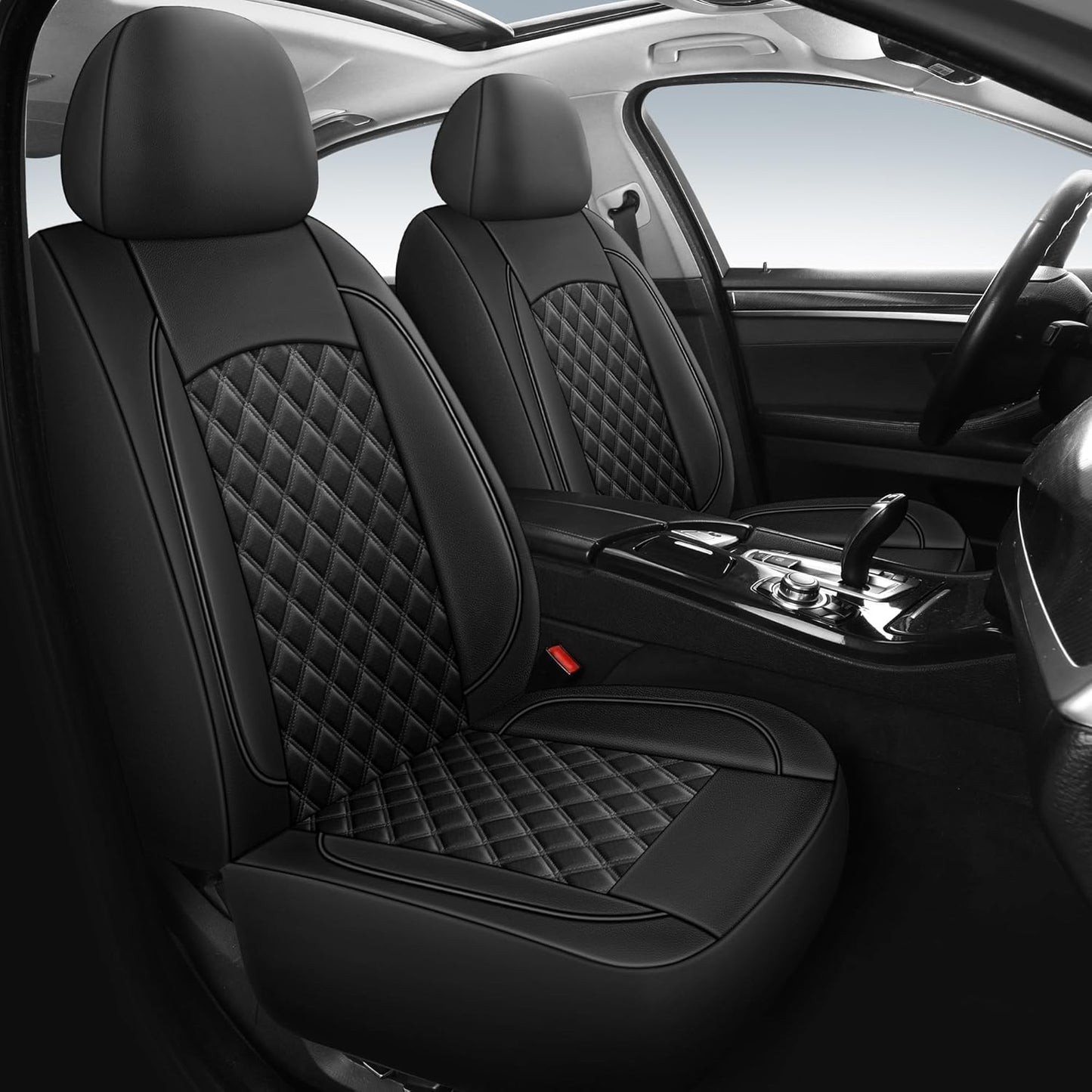 Leather Car Seat Covers,Breathable and Waterproof Napa Leather Automotive Seat Cover,Universal Interior for Cars,Sedans,SUVs,Vans,Trucks(Front Seat,Black,N3)