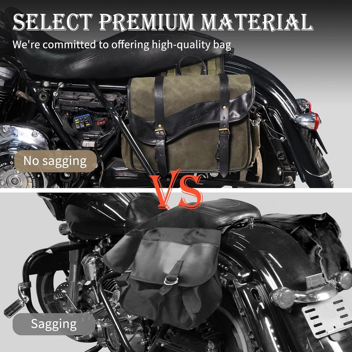 NICECNC Motorcycle Saddlebags Vintage Oil Waxed Canvas Leather, 30L Throw Over Saddle Bags Side Luggage Bags for Men Women Camping, Compatible with Harley, Honda, Suzuki, Yamaha, Adventure, Green