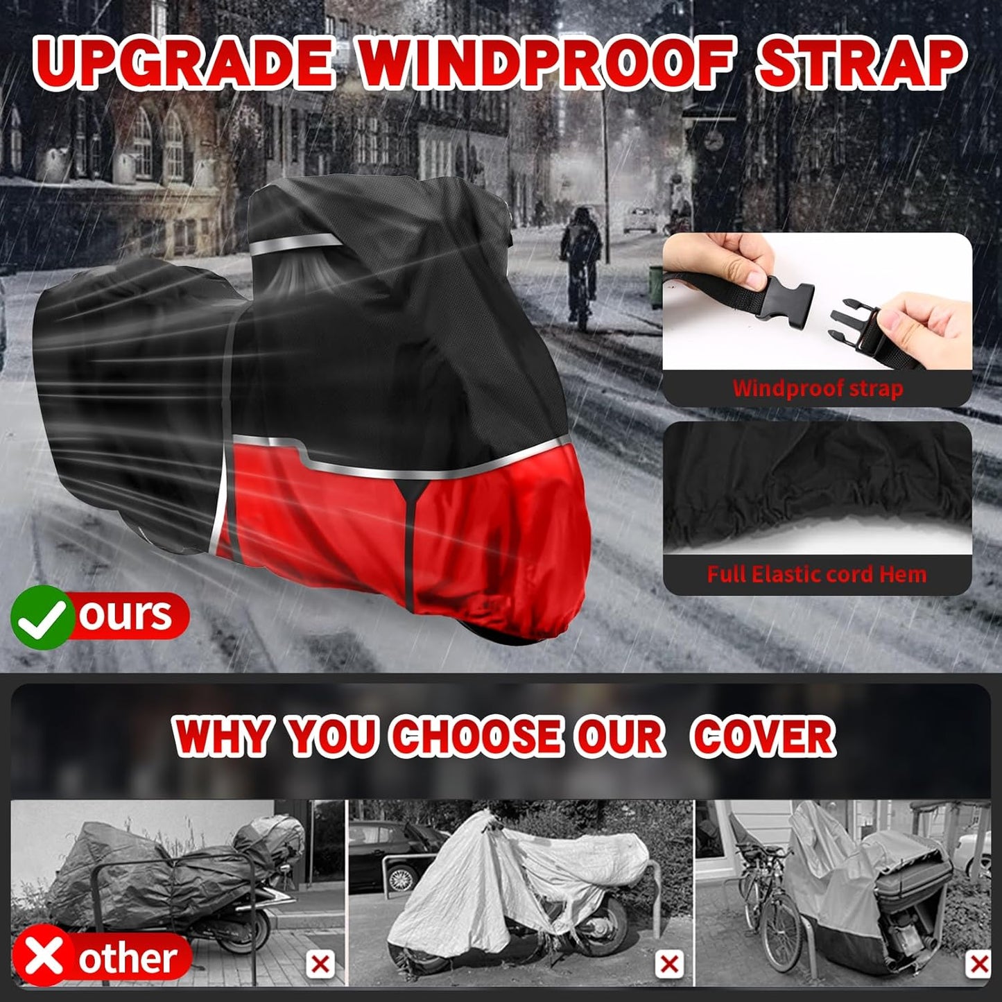 420D Motorcycle Cover Suitable for Kawasaki Ninja 400 500 650 Z900 Zx6r (No Trunk) Models Waterproof Motorcycle Cover Easy to Clean Tear-Resistant Suitable for Outdoor Protection