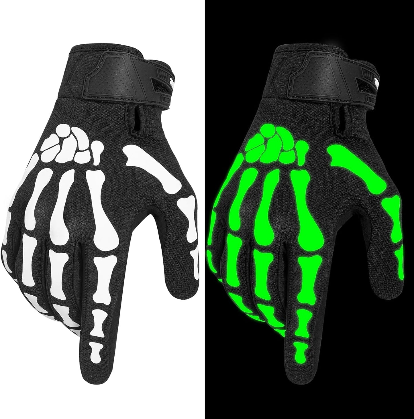 RIGWARL Skeleton Gloves Glow in The Dark, Touchscreen Riding Cycling Gloves for Men and Women, Breathable Motorcycle Glove