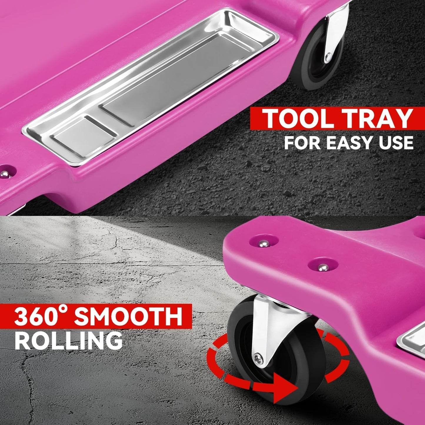 Auto Dynasty 40 Inches Mechanic Creeper, Automotive Garage Repair Low Profile Under Car Rolling Creeper with LED Light and Padded Headrest, Plastic, Purple