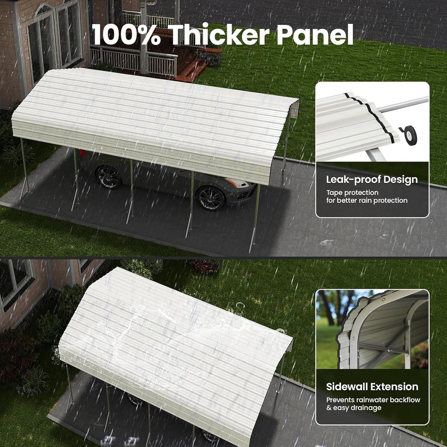 12x20ft Heavy Duty Metal Carport – Outdoor Galvanized Garage, Sturdy Structure, All-Weather Protection, Easy Assembly for Cars, Trucks, Boats, Tractors, and Outdoor Storage (White, 12x20FT)