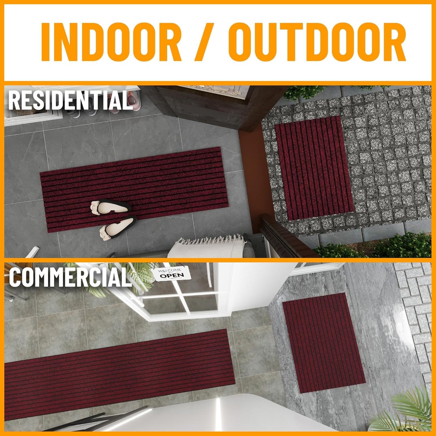 Ottomanson Mud Mat 2'7" x 4' Entryway Rug - Non-Slip Scraper Doormat for Muddy Paws, Dirt Trapping Indoor/Outdoor Mat for High-Traffic Areas, Kitchen, Garage, Patio, Red