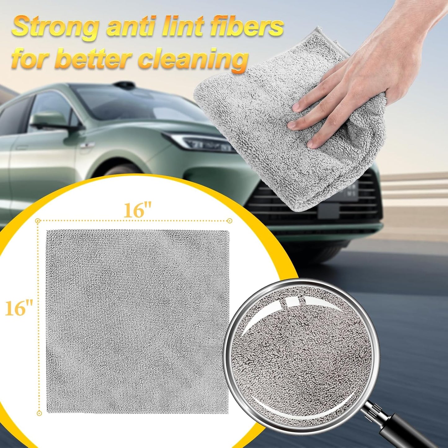 Microfiber Car Wash Cleaning Towel for Clean Car, Extra Soft,Reusable and Durable,Absorbent, Lints-Free,Interior Micro Fiber Rags,16in x 16in - 6 Packs Grey