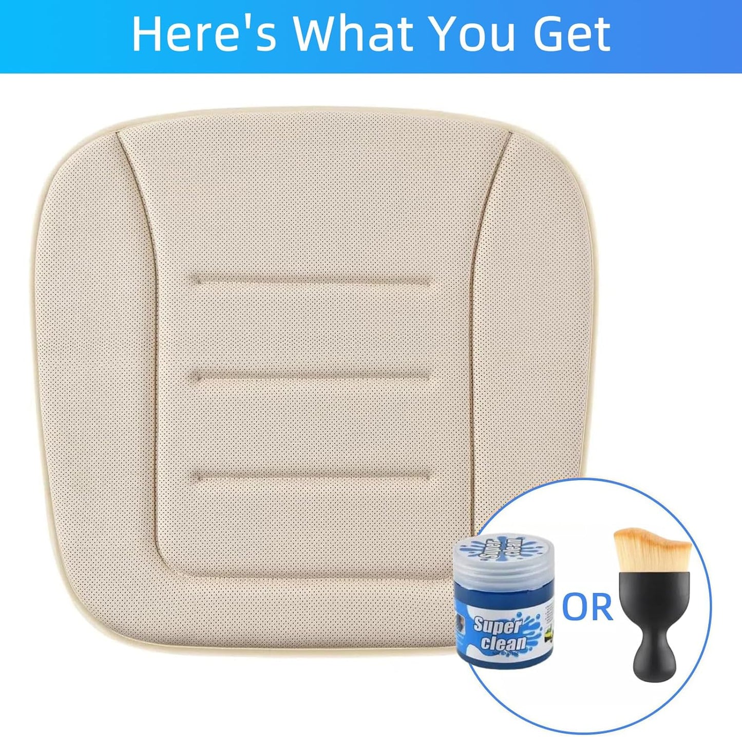 KAYI Car Seat Cushion, Memory Foam Car Seat Cushion, Anti Slip Rubber Bottom Car Seat Cushions for Driving, Suitable for Car and Office Chairs (2 Pack, Cream)