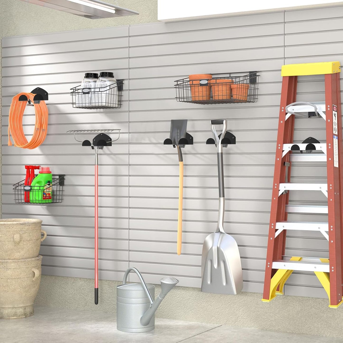 Weedeater Rack, 1 Pack Weed Eater Hanger, Weed Eater Rack for Wall, Heavy Duty Garden Tool Garage Organizer Trimmer Holder, Chainsaw Hanger Wall Mount(Black)