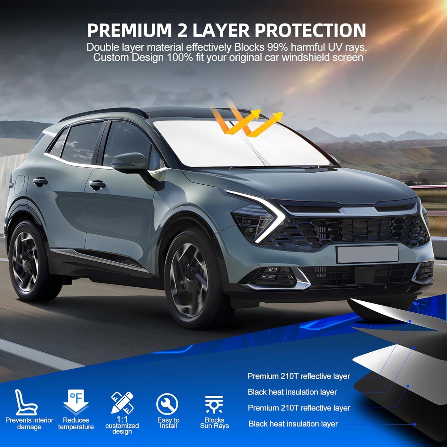 Windshield Sun Shade for Kia Sportage NQ5 2023-2025 Foldable Sunshade Custom Fit Front Window Car Interior Accessories Protector Blocks UV Rays