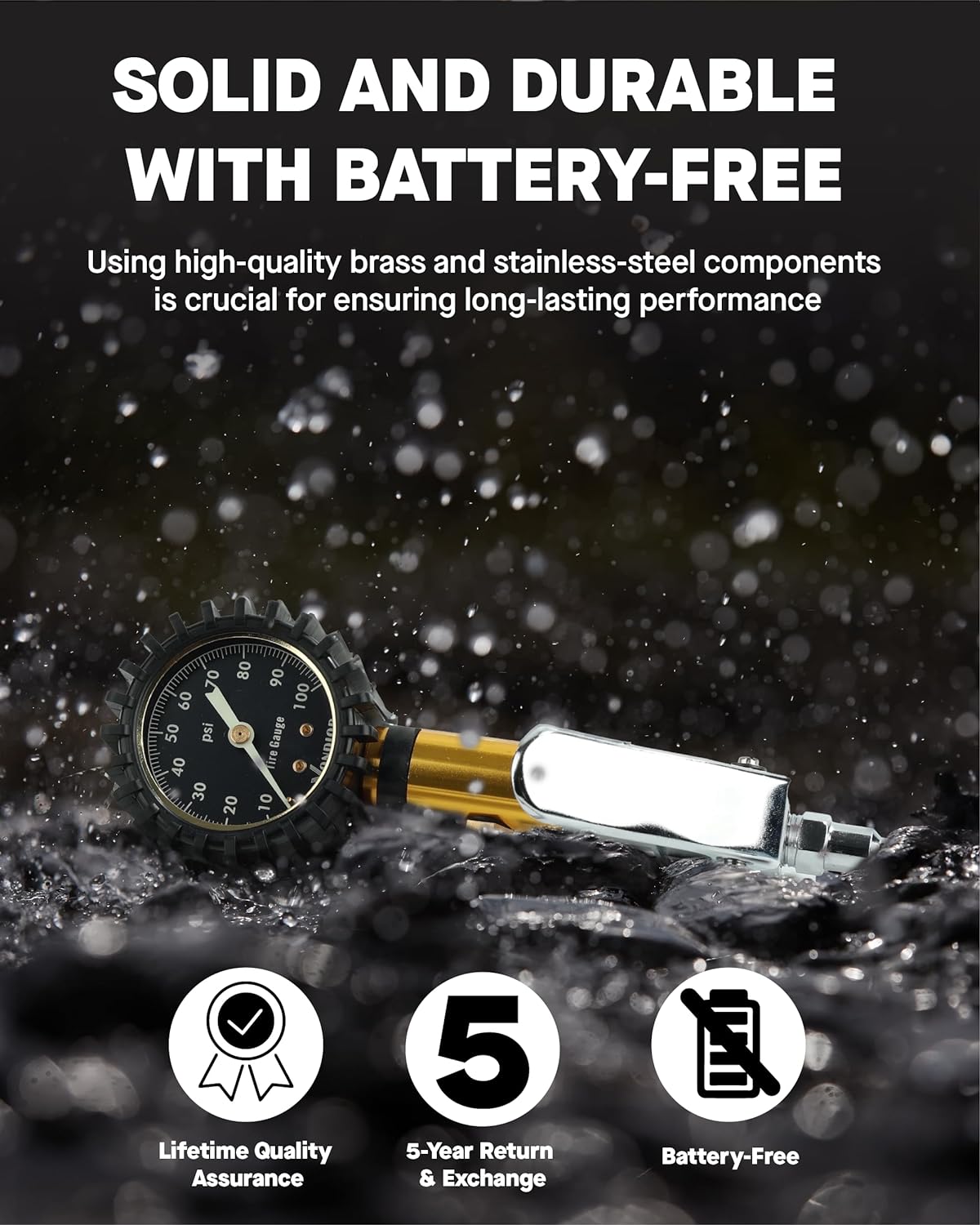 Vondior Tire Inflator with Pressure Gauge(0-100 PSI) - ANSI B40.1 Accurate, Large 2" Glow Dial, Premium Braided Hose, Durable Rubber Hose, Perfect for Any Car, Truck, Motorcycle, RV