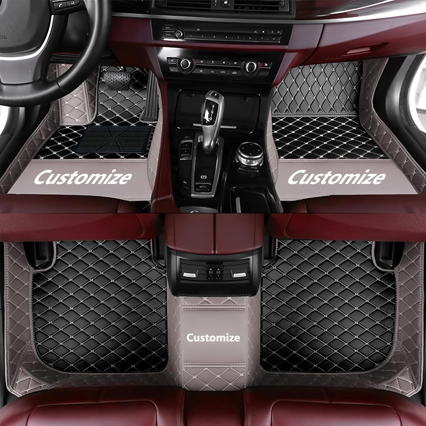 Custom Personalized Floor Mats for Cars，Luxury Full Coverage All Car Floor Mats，Anti-Slip Leather Car Mat Set ，Custom Floor Mats for 99% of Cars, Trucks & SUVs. (Grey and Black)
