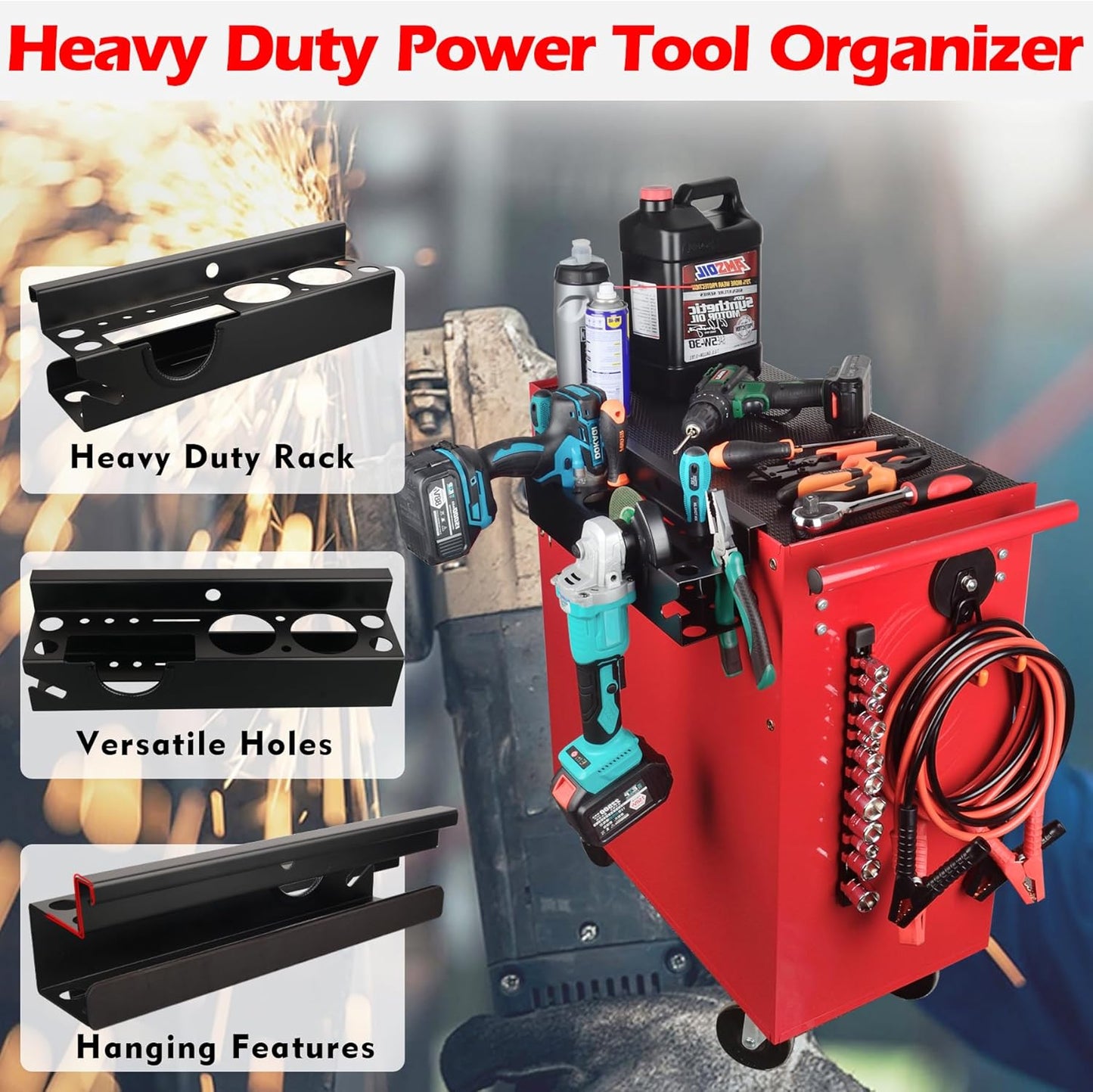 MUTUACTOR Power Tool Organizer,Heavy Duty Drill Driver Angle Grinder Holder,Quick Access Impact Drill Holder Tool Rack Utility for Rolling Tools Chest Utility Storage Carts