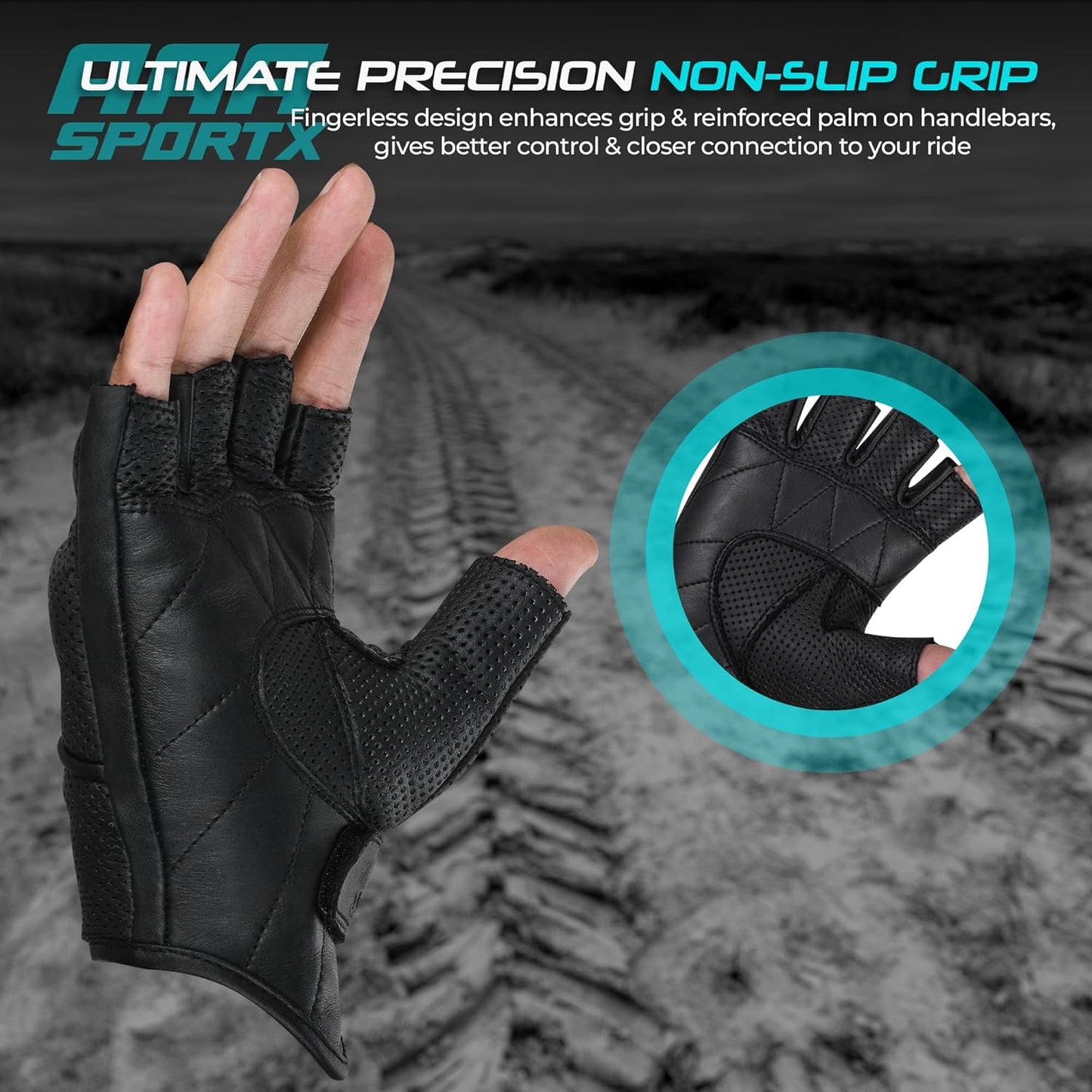 aasportx Motorcycle Gloves - Men's Leather Motorbike Gloves with Touchscreen Function - Non-Slip Pads for Men & Women