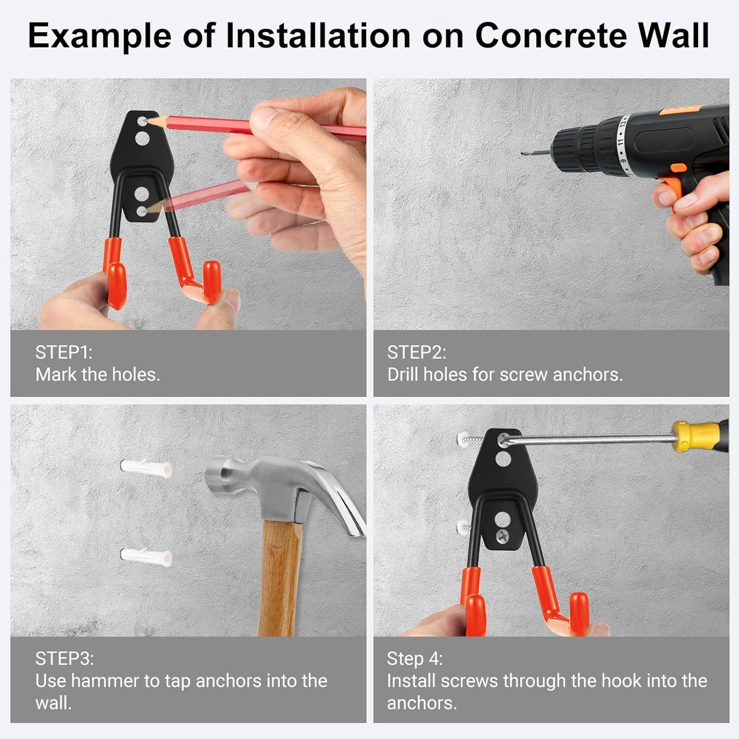 Steel Garage Hooks Wall Tool Organizer, 10 Pack Garage Storage Hook Heavy Duty Utility Storage Hangers Orange for Ladders, Ropes, Garden Tools