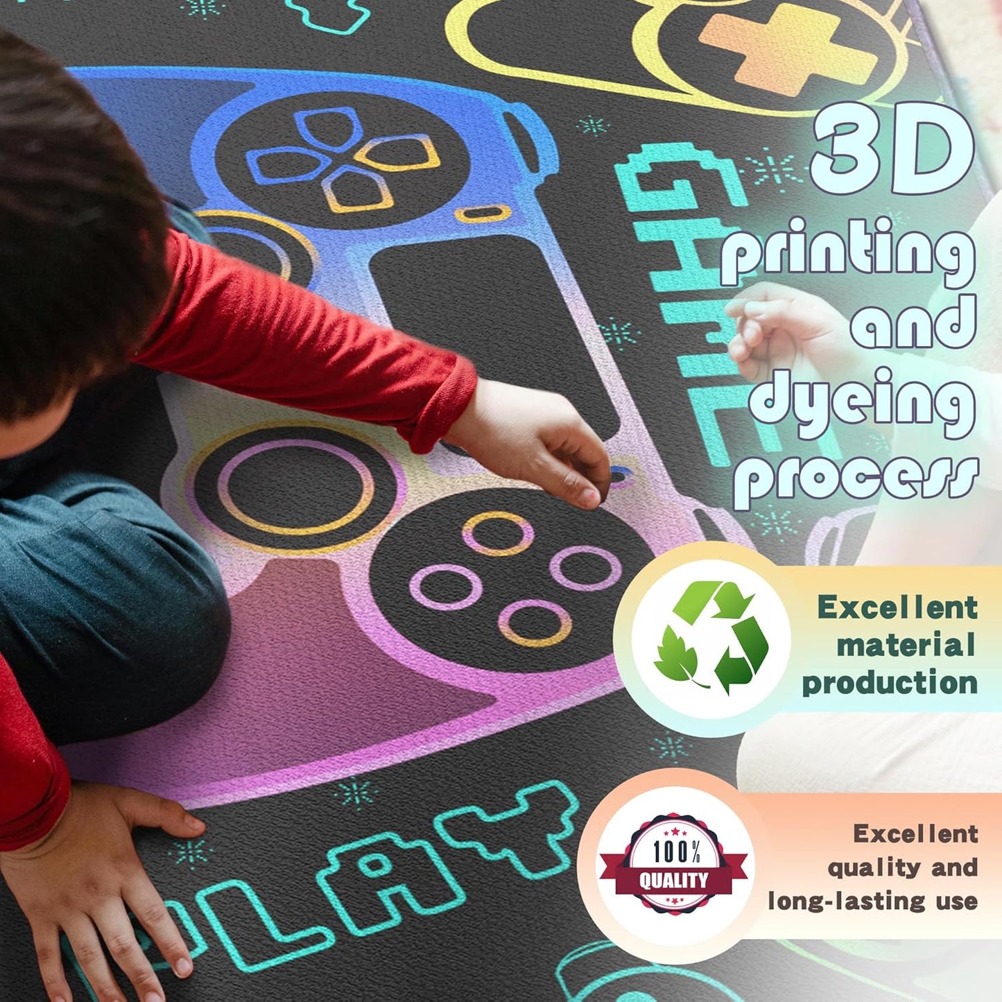 Play Gaming Rug for Bedroom Gamer Mat Gamepad for Boys Room 2x3 for Playroom Decor Washable