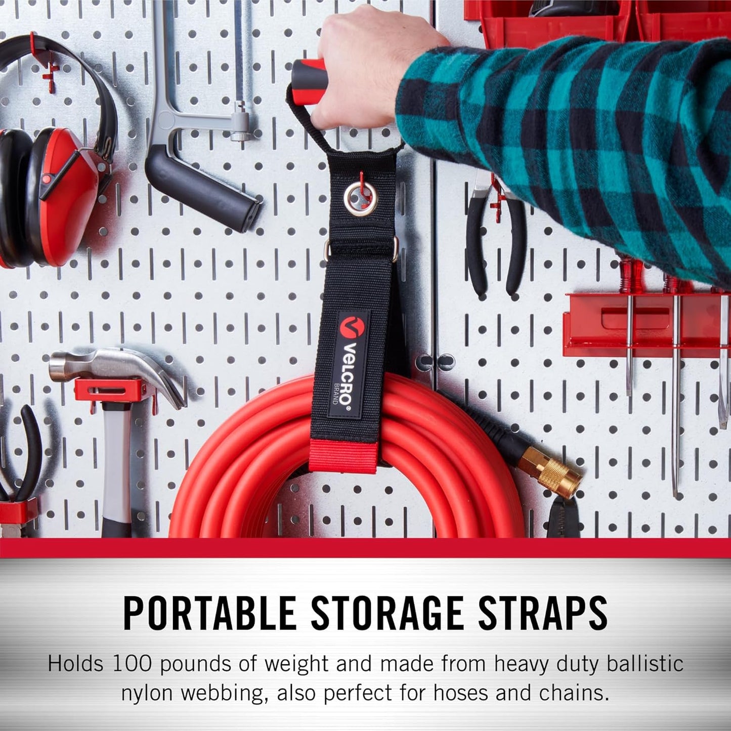 VELCRO Brand Heavy Duty Carrying Strap with Handle | Holds 100 Pounds | Extension Cord Storage, Easily Transport or Hang Garden Hoses | Durable Garage Organization | Medium, Wraps 5.5 Inch Diameter
