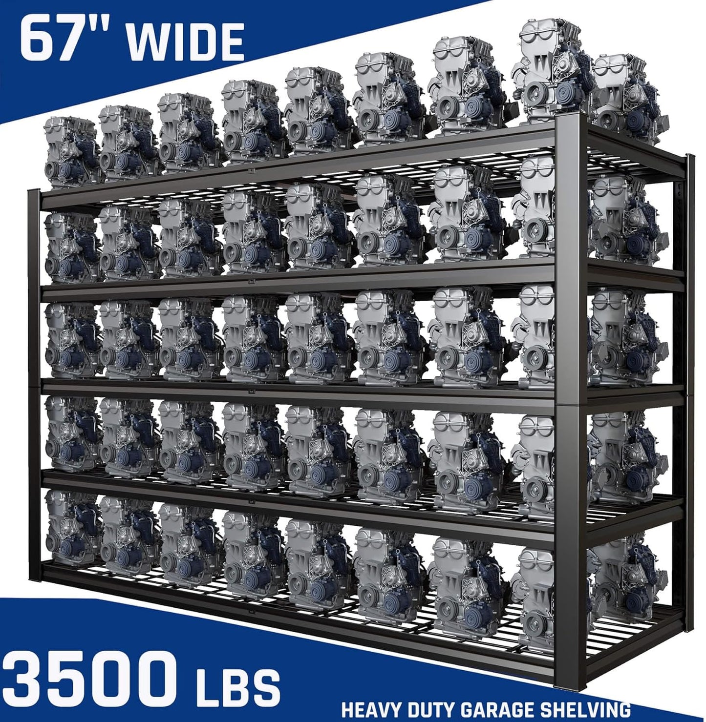 67" Wide 5-Tier Garage Shelving Unit, 67" W x 24" D x 84" H, Heavy Duty Garage Storage Shelves,3500 LBS Capacity, Industrial Adjustable Shelves for Basement, 2 Pack