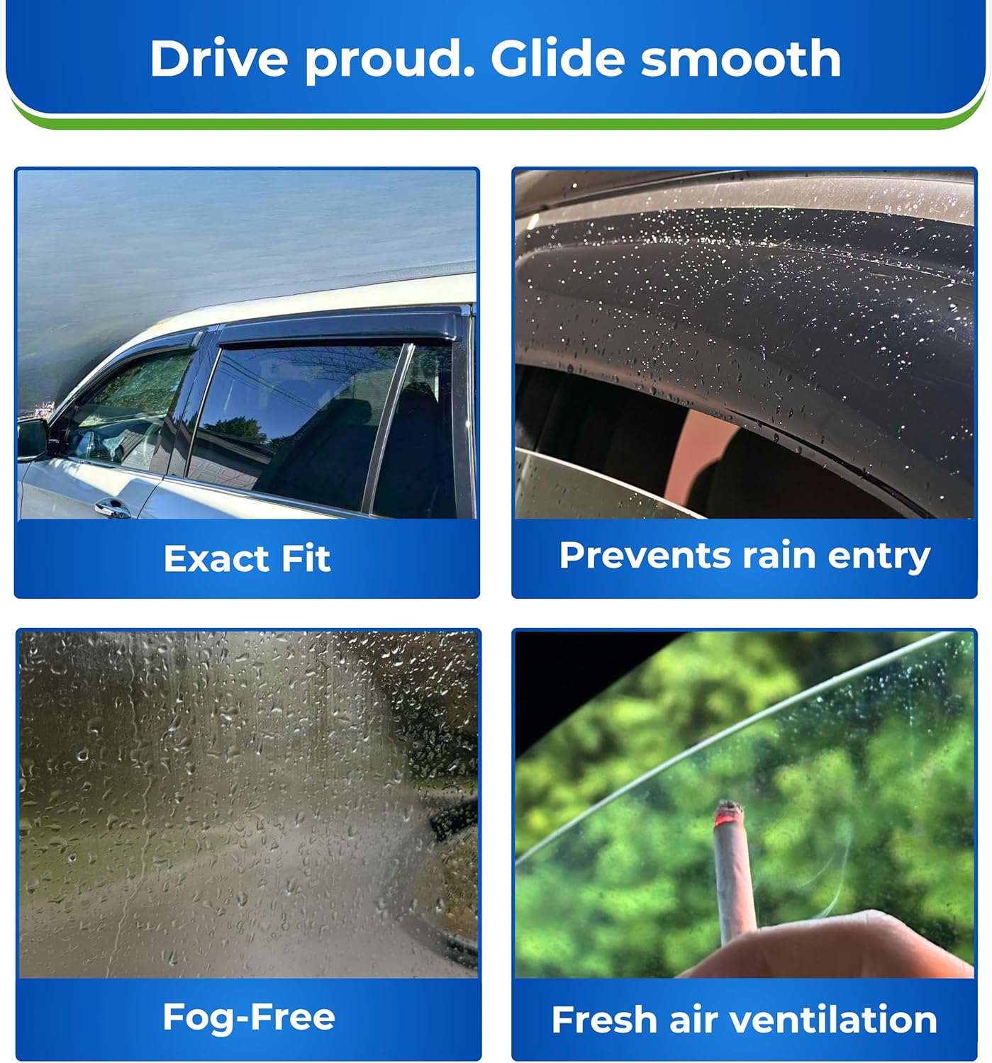 KPY Window Visors Compatible with Nissan Leaf 2010-2017, 4PC Rain Guard Side Vent Deflectors Tape-On Style, 2010 2011 2012 2013 2014 2015 2016 2017