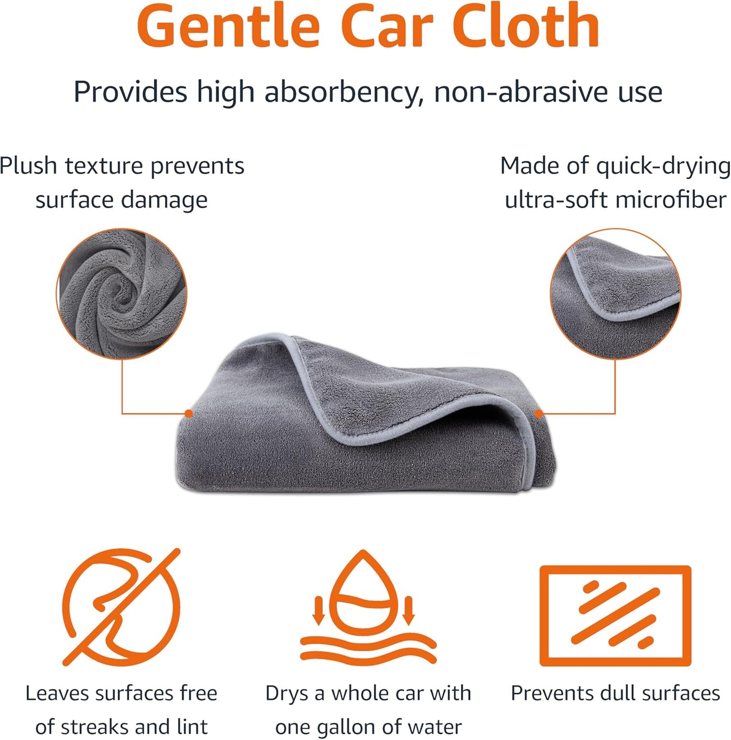 Amazon Basics Microfiber Car Drying Towel, 36"L x 25"W, Gray