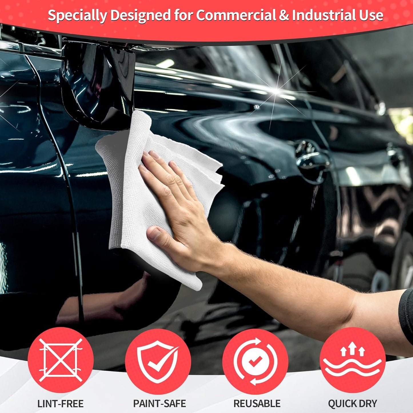 HOMERHYME White Microfiber Cleaning Cloths, 100 Pack Shop Towels Rags, Bulk Absorbent Lint-Free Detailing Cleaning Rags Microfiber Towels for Car Mechanic Automotive Garage Housekeeping, 11.5"*11.5"