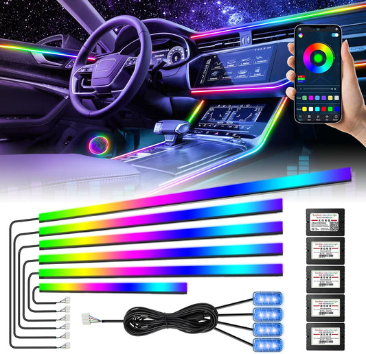 AMKI Dreamcolor Acrylic Interior LED Strip Light, Neon Light with Wireless APP Control, 10 in 1 Sub-Control Ambient Light Kit Accessories with DIY and Music Mode, 16 Million Colors