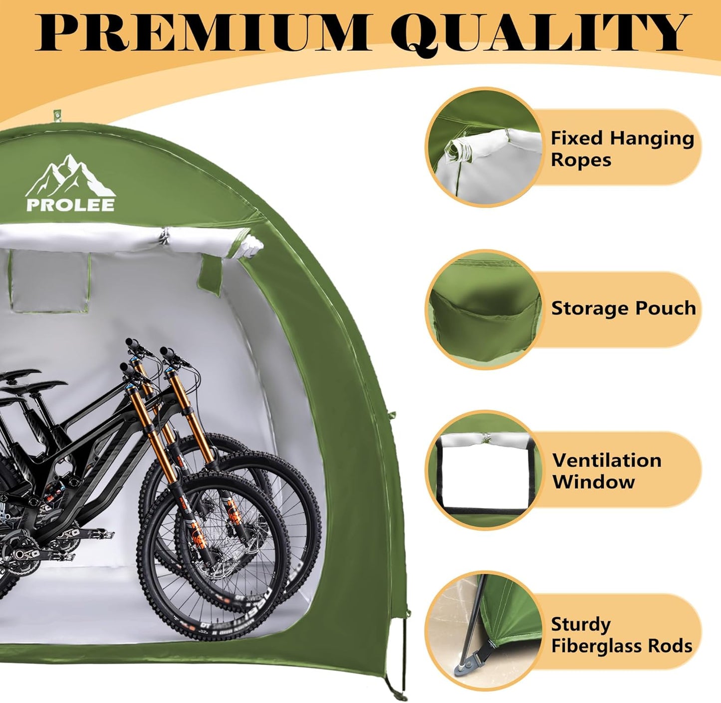 Prolee Bike Shed 6.6FT Waterproof 210D Oxford Fabric, Bike Storage with Window Design for Outdoor Storage, Bike Storage Tent for 2-3 Bikes, Outdoor Storage Waterproof