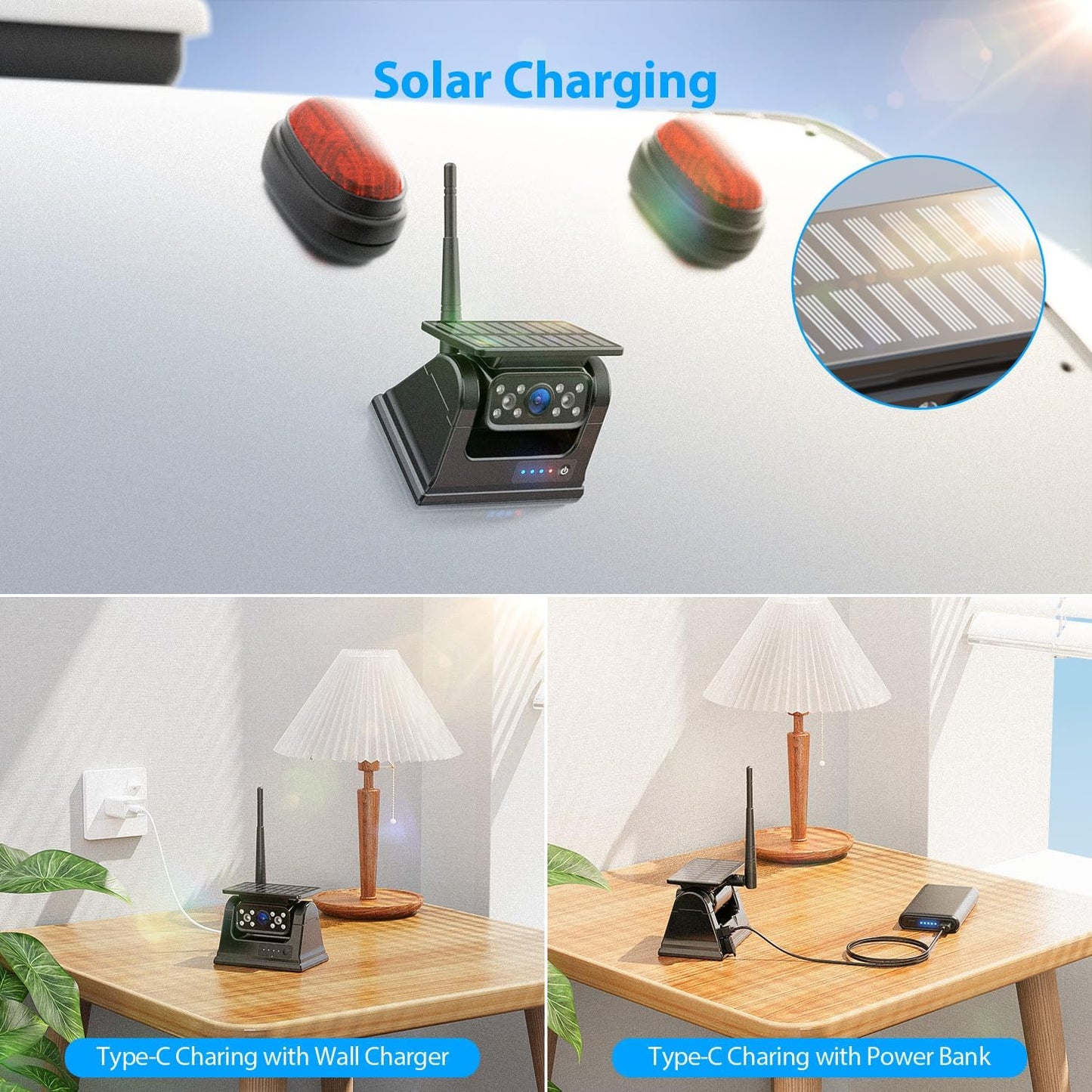 3 Magnetic Solar Wireless Backup Camera HD1080P Loop Recording 10.1 Inch Touchscreen Monitor, Quad RV Rearview Backup Cameras Wireless System for RV Trailer Tractor Truck, BL103