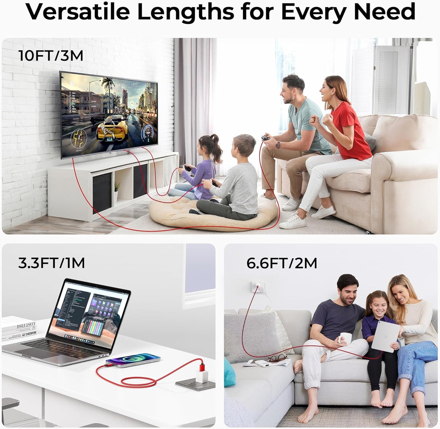 Basesailor USB Type C Charger Cable 3-Pack 3.3/6.6/10FT,Charging Cord for Samsung Galaxy Tab A 10.1 A7 S8 S7 S6 S5E,Z Flip Fold,Note 20,S9 S10 S10E S23 S20 S21 S22 FE Lite Plus Ultra,Google Pixel