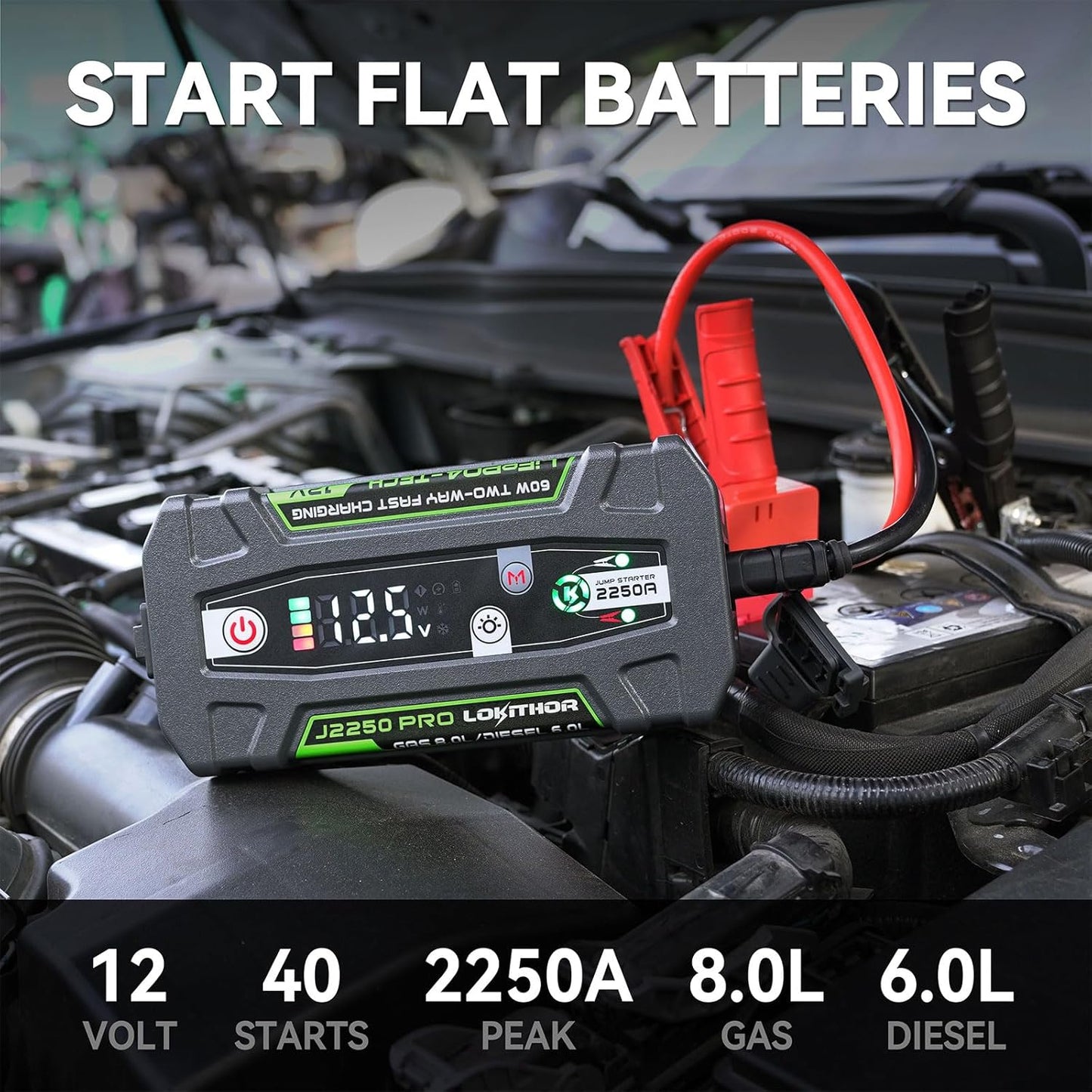 J2250 PRO Jump Starter with ConnectMax, 2250A LiFePO4 Car Starter Battery for 8.0L Gas and 6.0L Diesel Engines, Jump Pack with 60W Two-Way Fast Charging, Super-Safe and 2000 Cycle Life