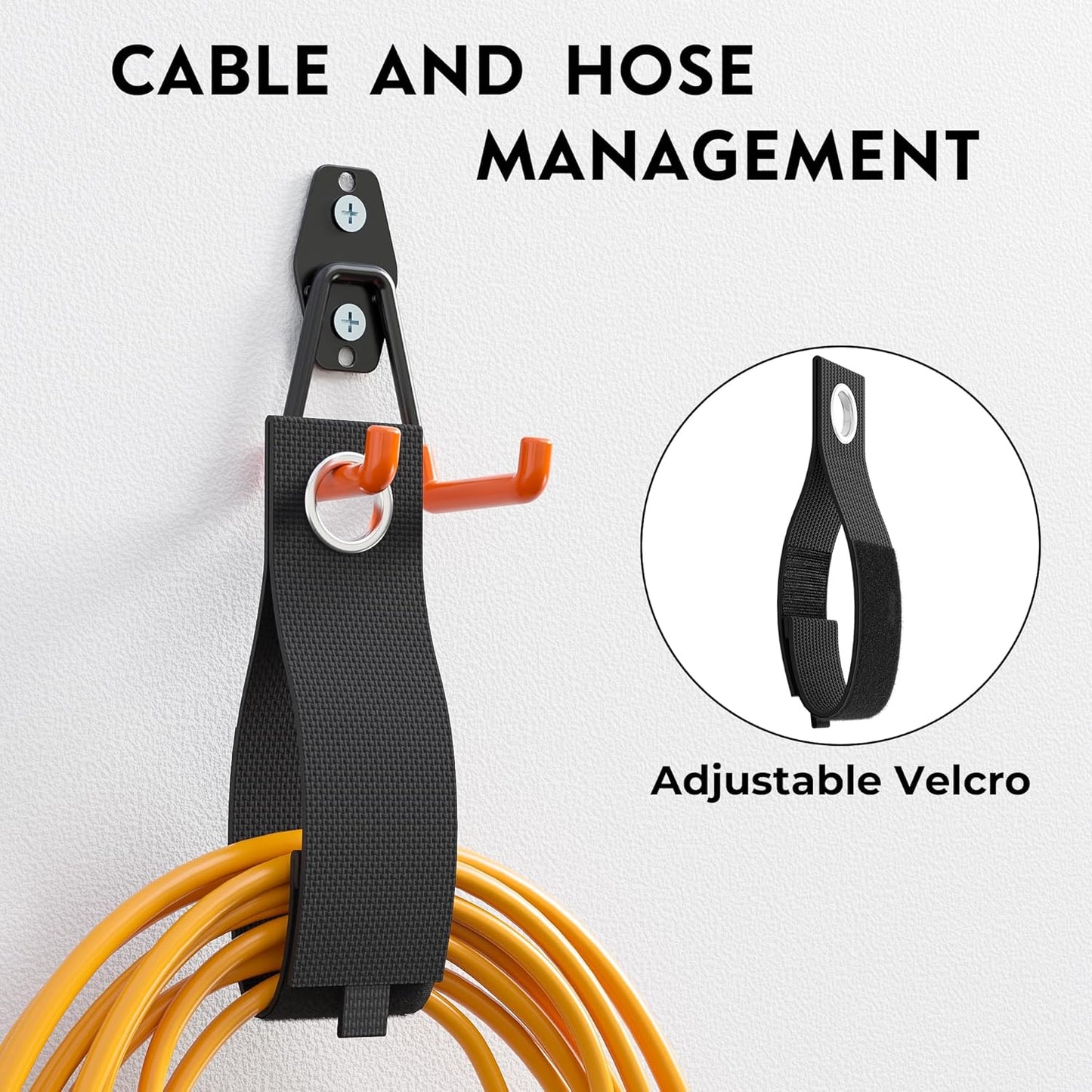 BONTEC Heavy Duty Garage Hooks, Anti-Slip Coated Black Steel with Strong Load Capacity, Multi-Sized U and J Hooks, Easy Wall Mount for Garage, Garden, Workshop (Orange, 16 Pack)