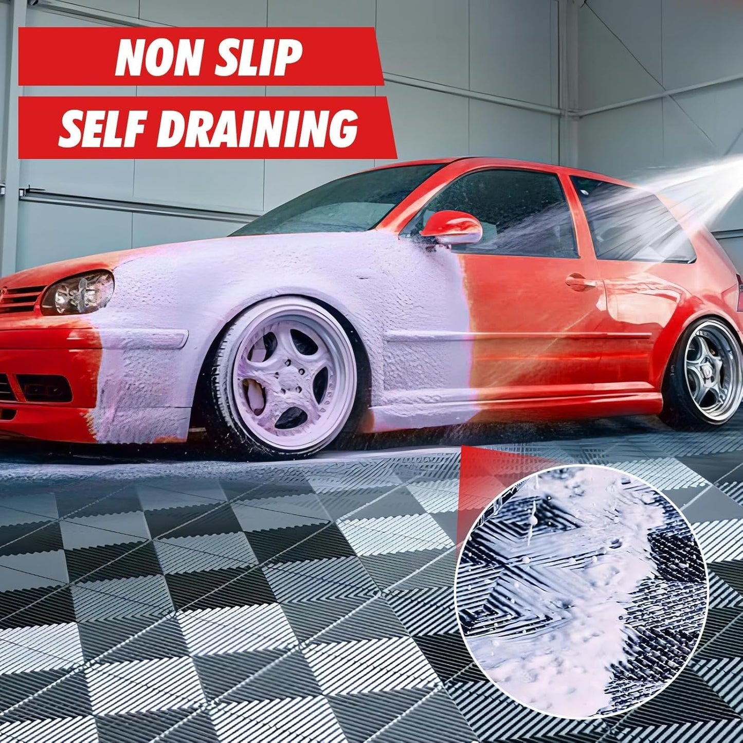 50PCS|15.7"x15.7" Garage Flooring Tiles, Non-Slip Interlocking Plastic Garage Floor Mat, Garage Organization & Garage Storage, Vented Pattern (Black)