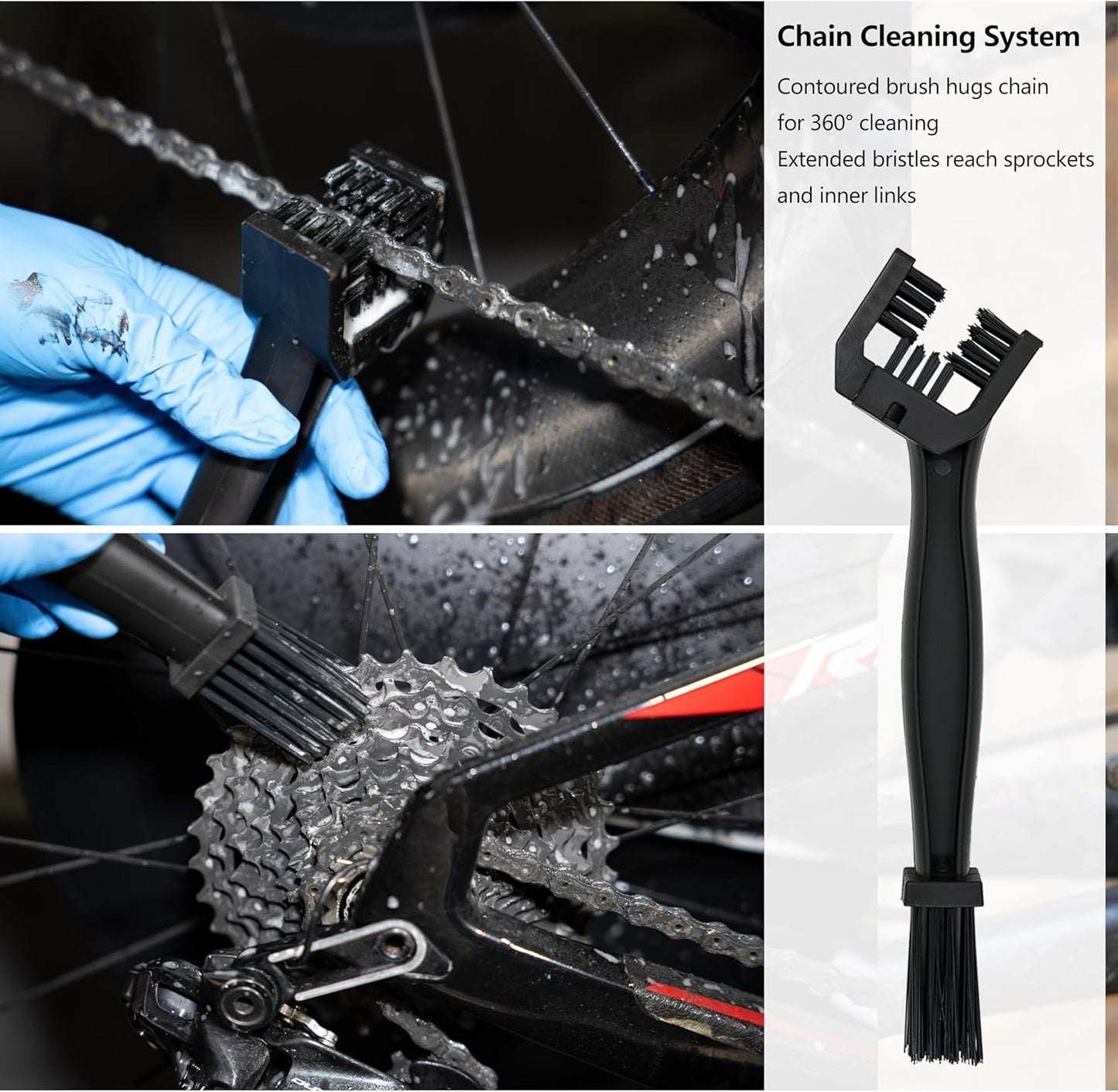 Thinvik Bike Lube and Cleaner Set with 500ml Chain Cleaner, 60ml Wet/Dry Lubricant and 4 Brush Tools for Cleaning Chains, Chainrings, Freewheel/Cassette