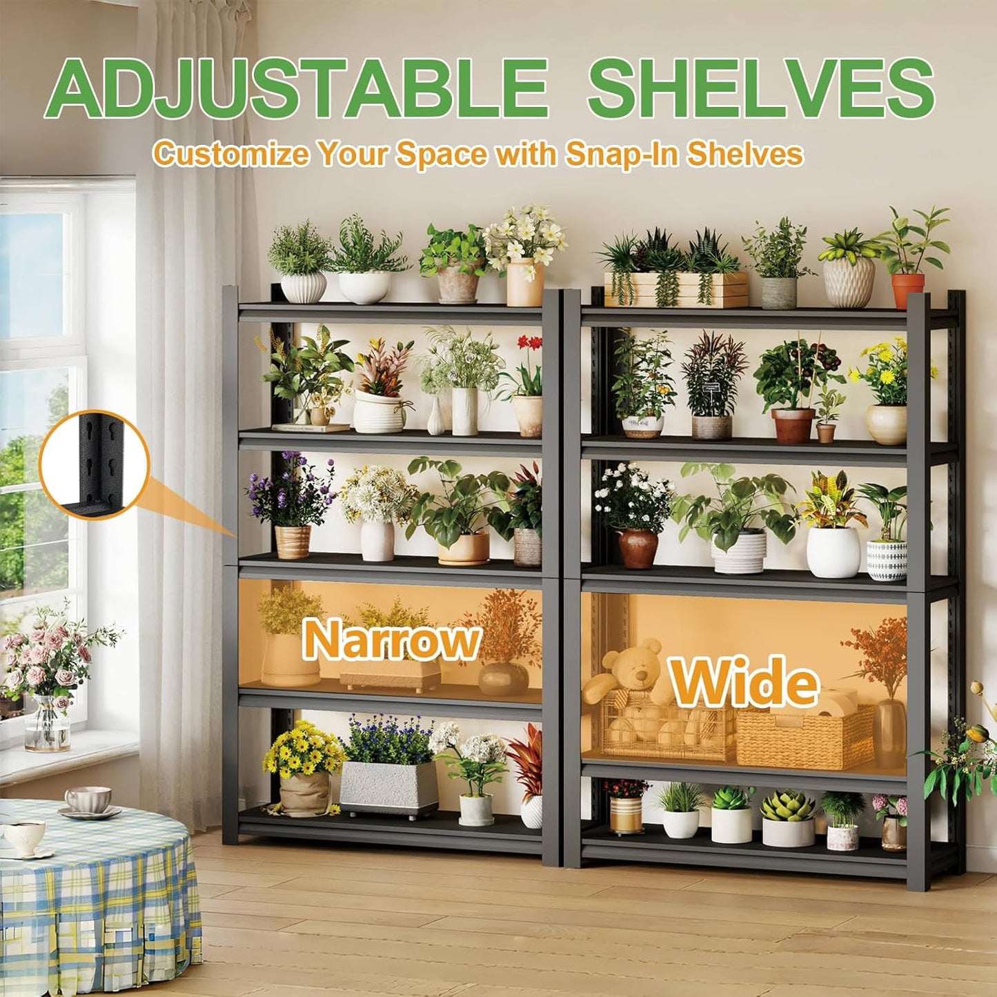 72H Metal Kitchen Storage Shelves, 2500 LBS Heavy Duty Garage Shelving Unit, 5-Tier Adjustable Pantry Shelves, Food and Beverage Storage Rack, Appliance Storage Utility Shelf for Balcony - Black