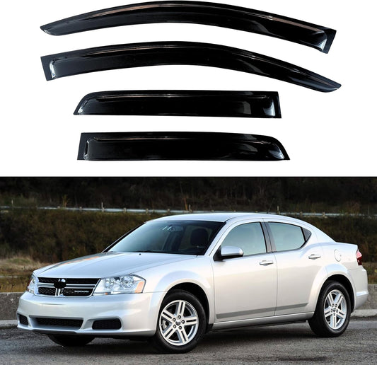 KPY Window Visors Compatible with Dodge Avenger 2008-2014, 4PC Rain Guard Side Vent Deflectors Tape-On Style, 2008 2009 2010 2011 2012 2013 2014