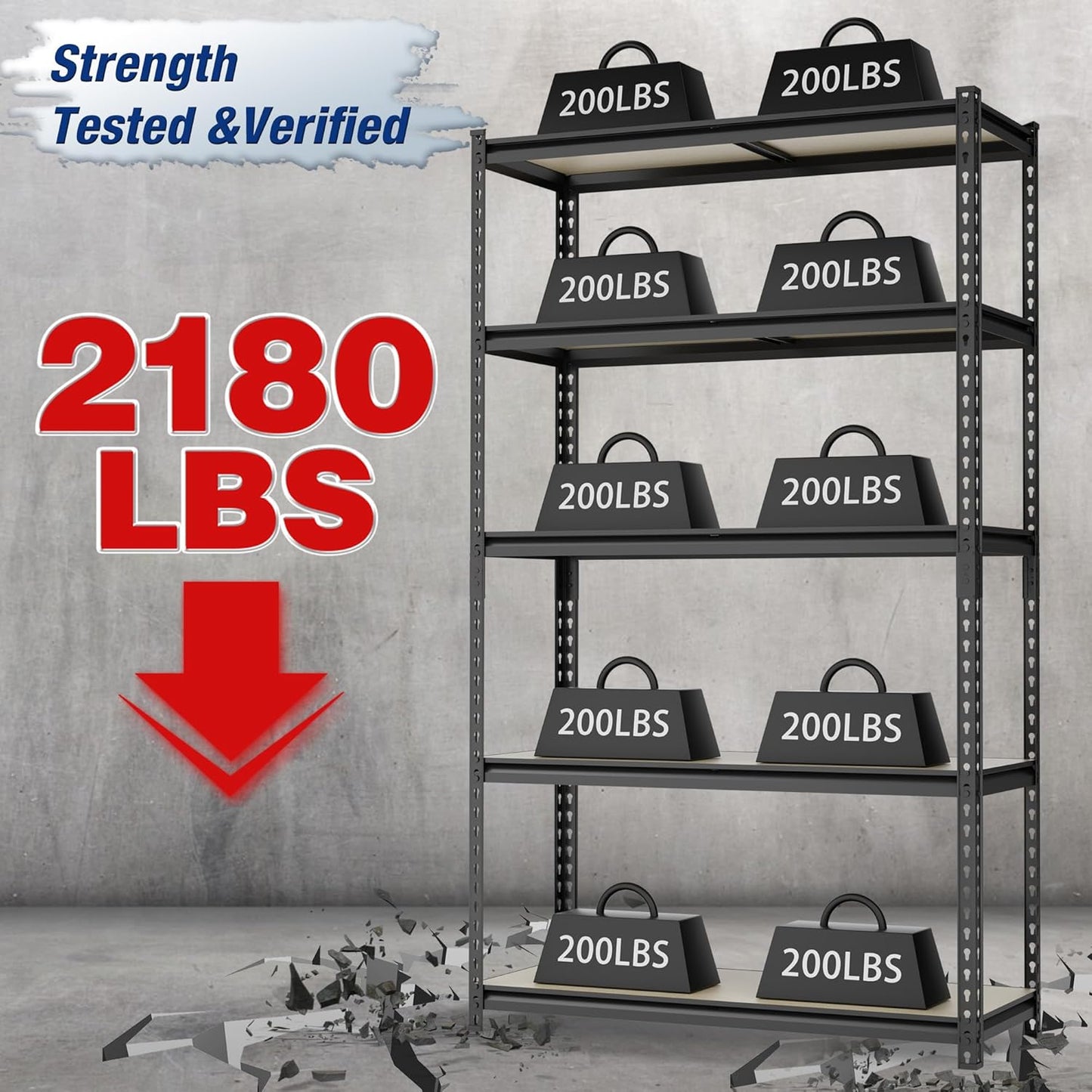 WORKPRO 5-Tier Storage Shelf, 72" H Heavy Duty Adjustable Garage Shelving Unit 2180LBS Capacity, for Basement, Kitchen, Pantry, 35.4”Wx15.7”Dx72”H, Black