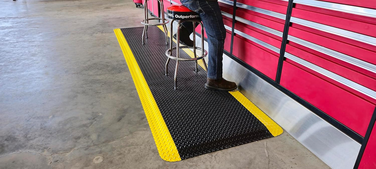 Rhino Mats, American Classic Diamond Anti-Fatigue Mats, Industrial Ergonomic Comfort Standing Mat for Work, Home, Garage, Office, Kitchen or Anywhere (Black/Yellow 1" Thick, 4 FT. x 11 FT.)