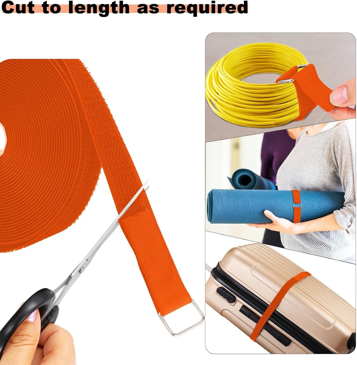 1"x16ft Hook and Loop Straps with 25 Metal Buckles, Adjustable Fastening Cable Straps, Cut-to-Length Cinch Strap, Reusable Nylon Securing Cord Ties for Organizer or Storage, 1 inch Wide,Orange