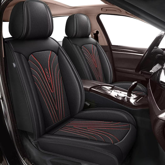 Seat Covers for Car Fit for Toyota Camry 2025 2024 2023-2012: Front Seat Covers Faux Leather Waterproof Breathable Car Seat Cushions Cover (2 Seats,Black & Red Line)