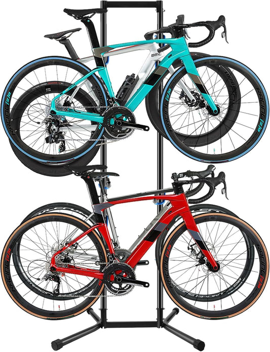 Stand Bike Storage Rack Garage Max 240lbs, Freestanding Gravity Indoor Bike Rack Holds 4 Bikes with Adjustable Arms, Vertical Bike Stand Space Saving for MTB, Road Bike