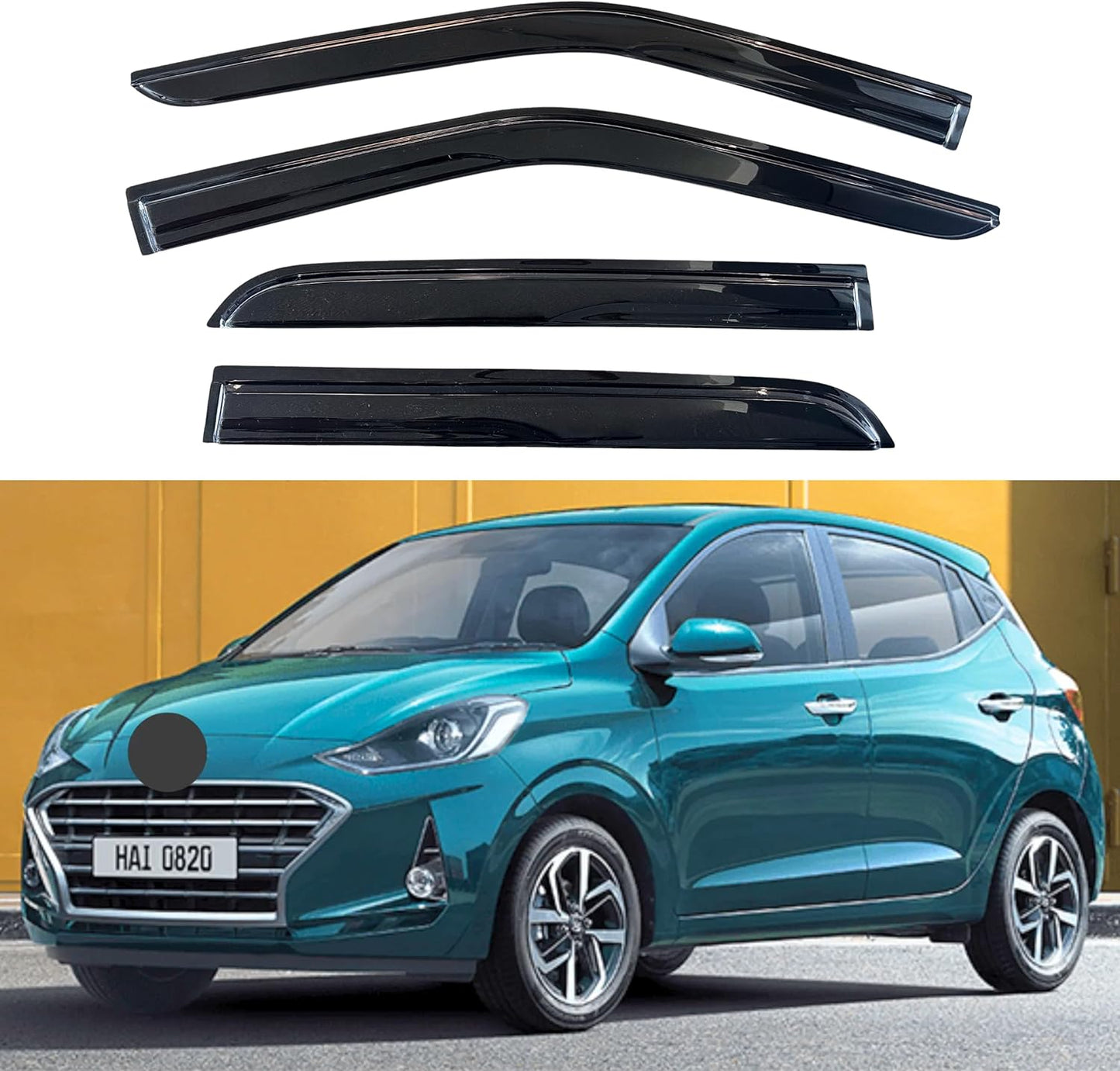 KPY Window Visor Compatible with Hyundai Grand i10 Hatchback 2020-2023, 4PC Rain Guard Side Window Vent Deflectors Tape-On Mugen Style, 2020 2021 2022 2023