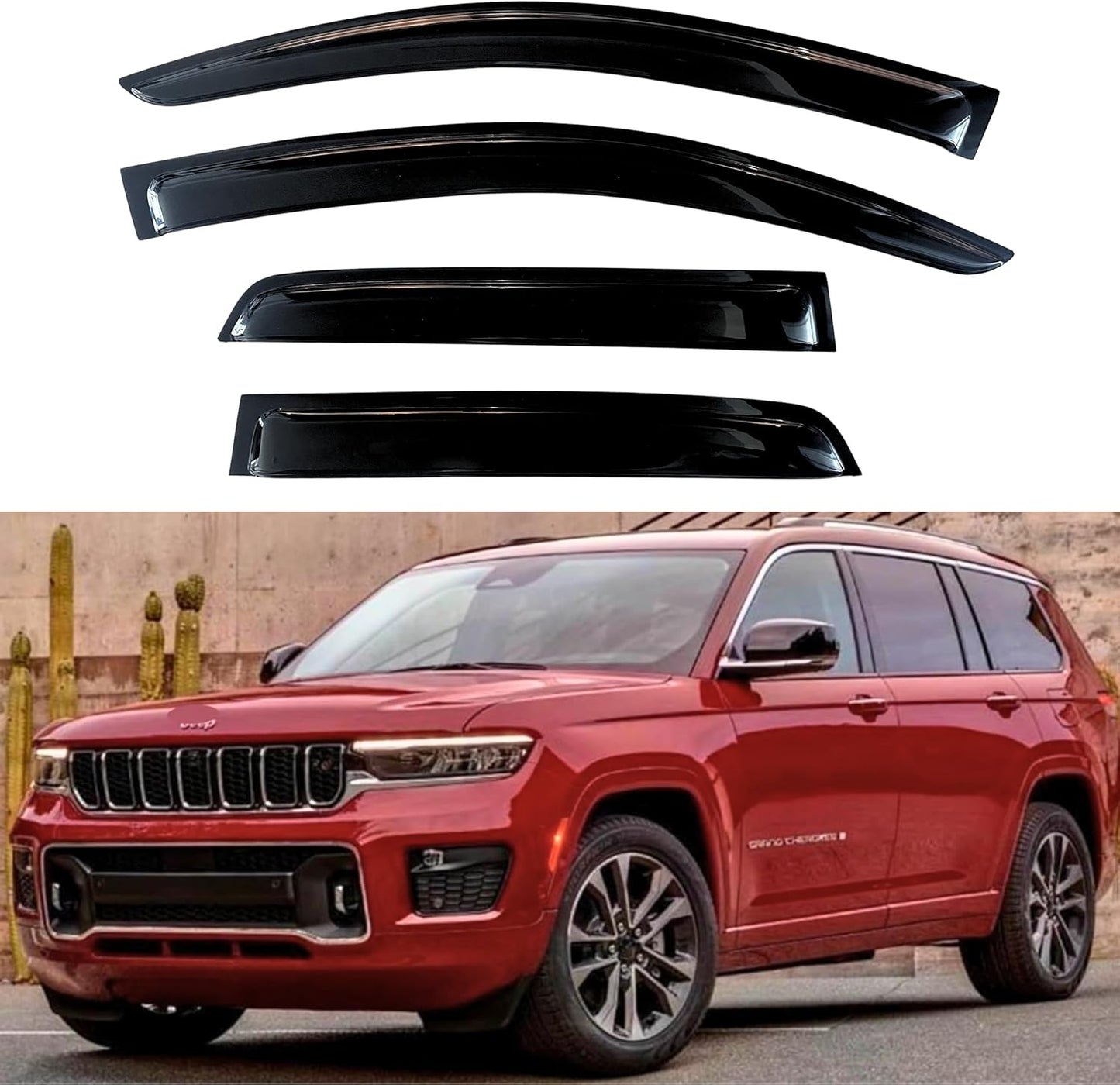 KPY Window Visor Compatible with Jeep Grand Cherokee L 2021-2024, Rain Guard Window Vent Deflectors Tape-On Style, 2021 2022 2023 2024 (Only for L Model)