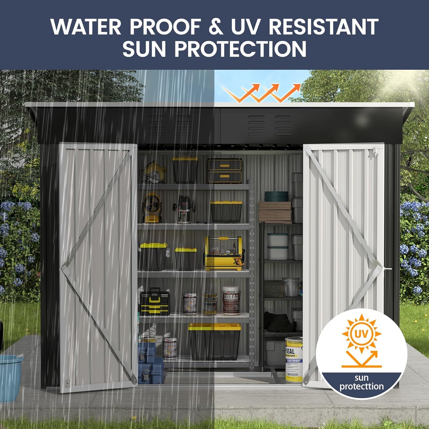 UDPATIO Outdoor Storage Shed 8x4 FT, Outside Sheds & Outdoor Storage Metal Galvanized Steel Yard, Patio, Lawn, Tool Shed with Lockable Door for Can, Bike, Lawnmower,Dark Grey